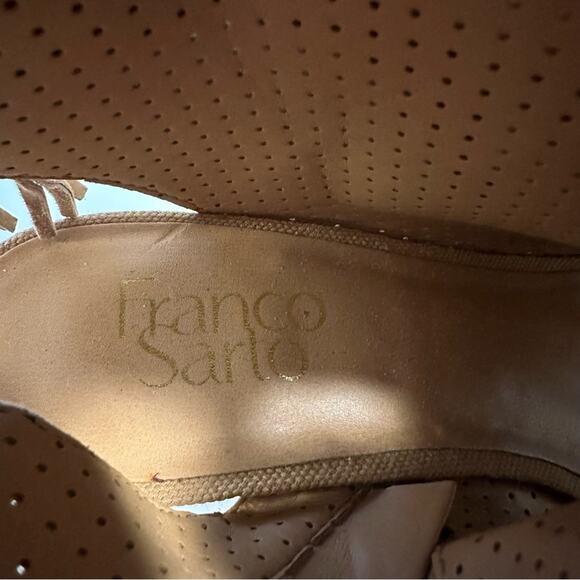 Franco Sarto Fina Tan Peep Toe Bootie Block Heels - Picture 3 of 9